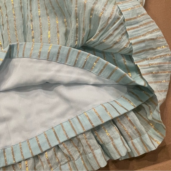 Karina Grimaldi Light Blue & Gold Metallic Stripe Cotton Mini Dress Size Large - Picture 8 of 12